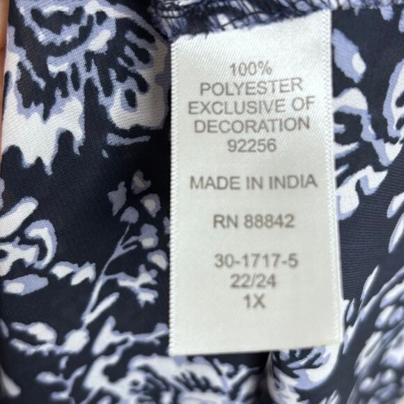 Ellos Wms 1X Blue Floral Dress Tie Waist Beach Resortwear Vacation Swim Cover Up - Picture 7 of 8